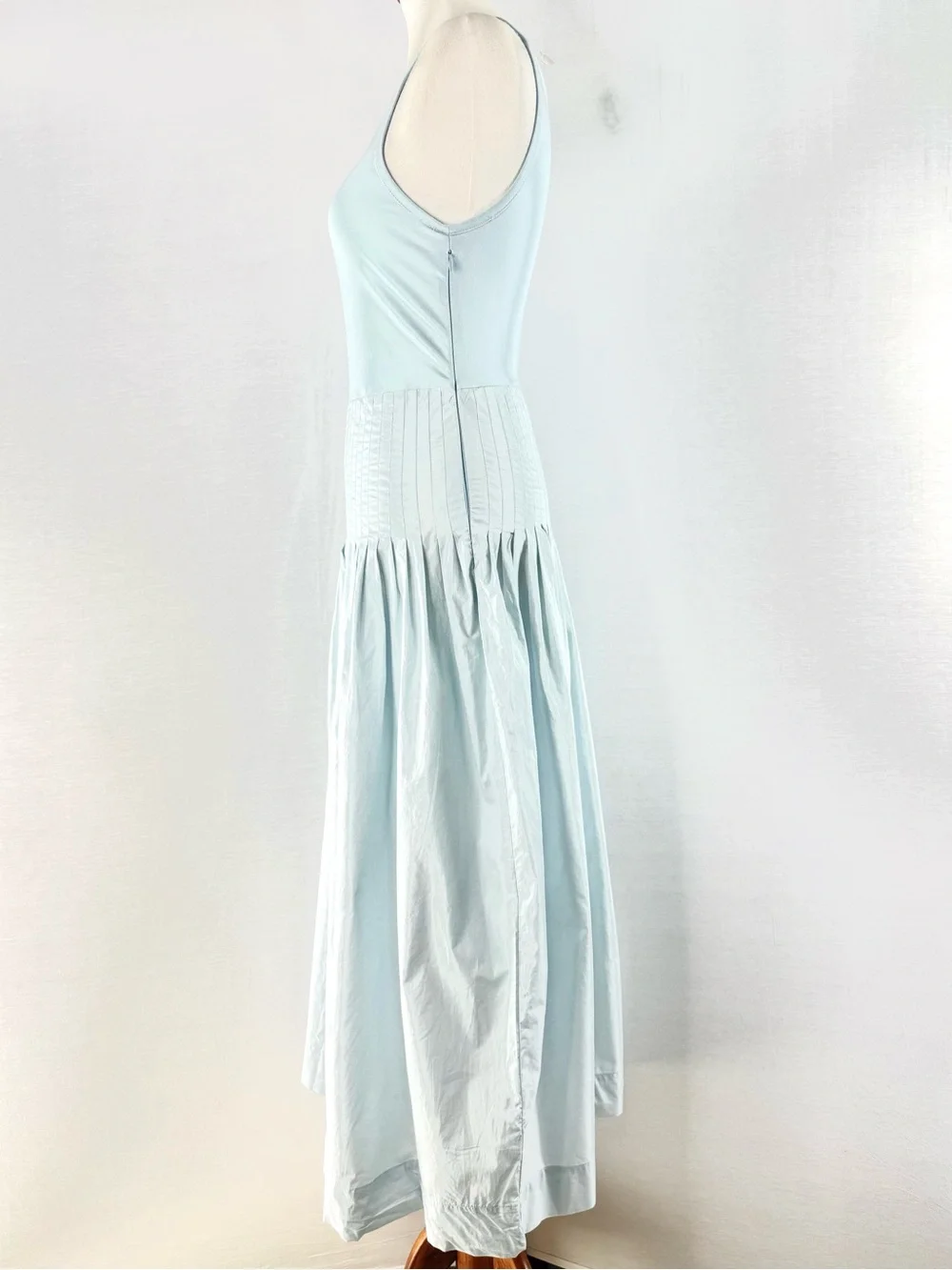 J. Crew Light Blue Pintuck Mixy Drop-Waist Sleeveless Dress